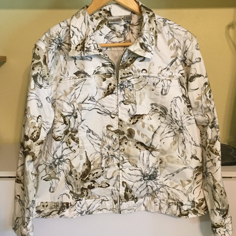 Chico's Size 3 Women's Zipper Jacket White Beige